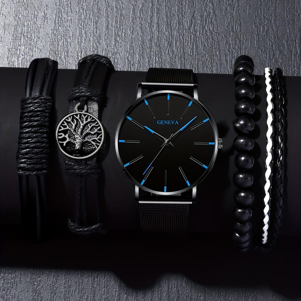 Набор аксессуаров для часов Geneva Мужские часы Часы с сетчатым ремешком Кварцевые часы