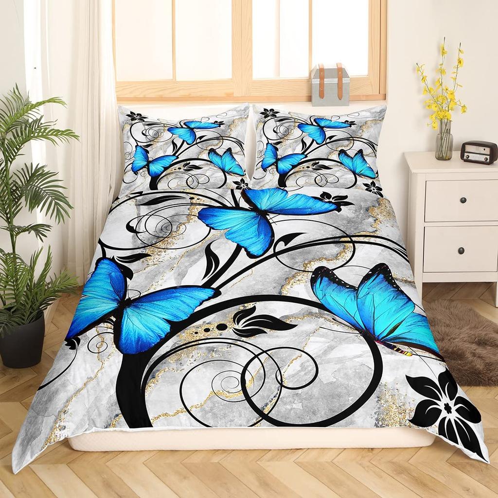 Комплект постельного белья Fantasy Flower Butterfly для взрослых, подростков, роскошный комплект постельного белья из полиэстера с 3D-печатью и разноцветными бабочками и розами