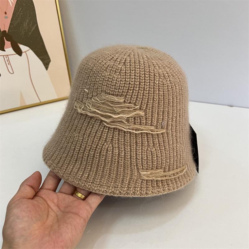 Autumn and Winter Wool Patch Fashion Knitted Bucket Hat Solid Color Warm Simple Bucket Hat
