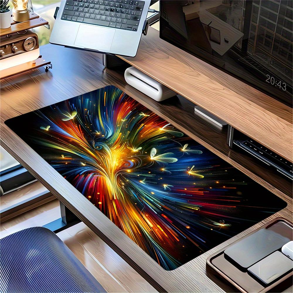 1pc Large Gaming Mouse Pad, UV Reactive Non-Slip Desk Mat, Washable PolyesterButterfly Rainbow UniverseComputer Pad with Vibrant Game Machin