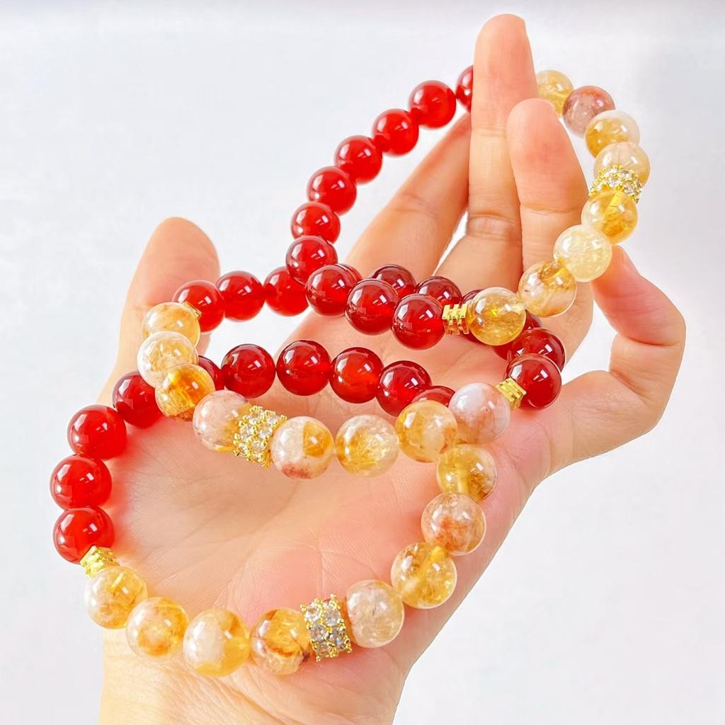 Винтажный браслет-манжета из натурального меда и молочного цвета с дизайном из цитрина и халцедона