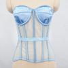 Женский сетчатый бюстье овербаст, плотно моделирующий, без бретелей, боди, утягивающий талию, свадебный, на шнуровке