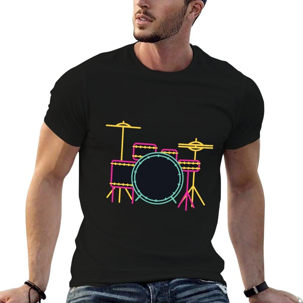 Neon Drum Kit T-Shirt Plus Size Basic Cotton T-Shirt