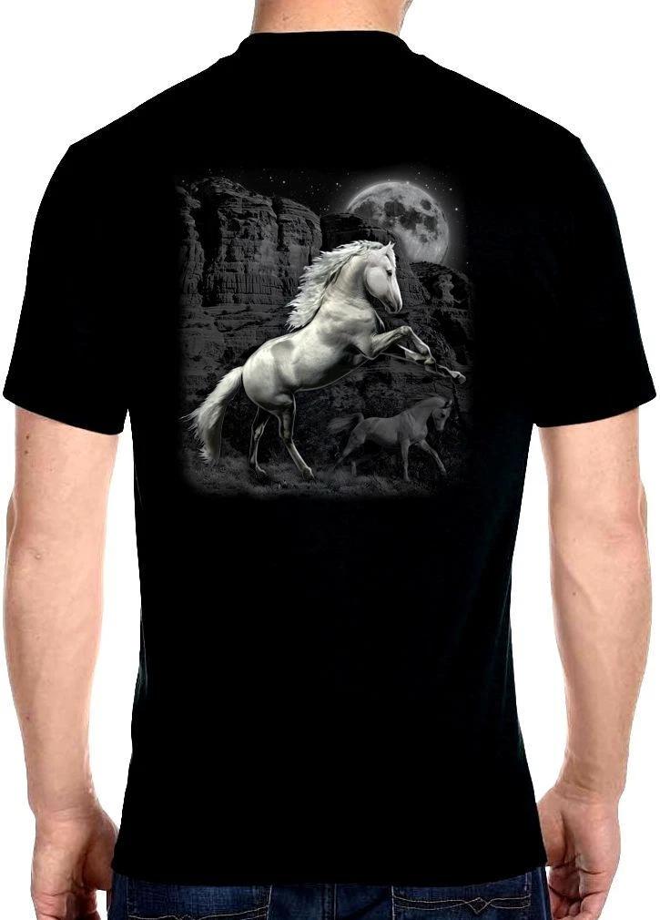 Mens American Horse In The Moonlight Motorcycle Biker Tee Shirt