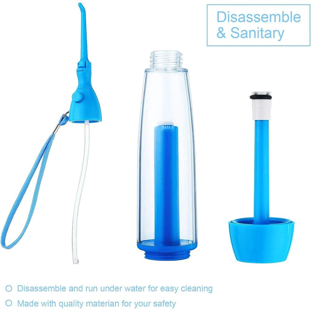 Water Dental Flosser Oral Irrigator Non Electric Portable Cordless Manual Air Pressure Simple Operation for Home and Travel