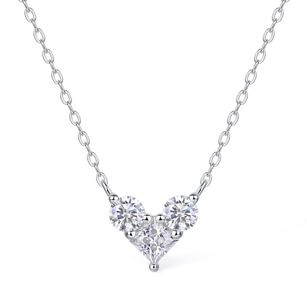Sweetrain  Princess Cut Moissanite Necklace Sterling Sliver Chain Plated White Gold Heart Necklace for Women Jewelry