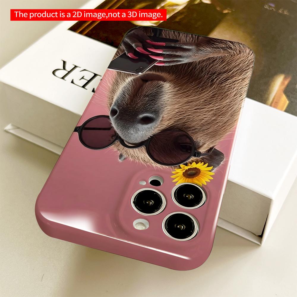Capybara with Sunflower & Sunglasses Phone Case All inclusive film hard phone case, compatible with iPhone 18 Pro Max 17 16 15 14 13 12 11