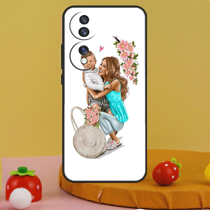 Черный Коричневый Волосы Малыш Мама Девочка Королева Чехол Для Honor 200 Pro X9a X9c X8a X7a X6a X7 X8 X9 X8b X9b 50 70 90 Magic 5 6 Lite Обложка