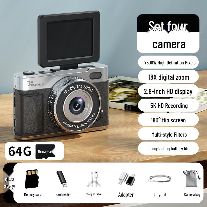 Retro 5K Mirrorless Digital Camera with Flip Screen for Student Selfies