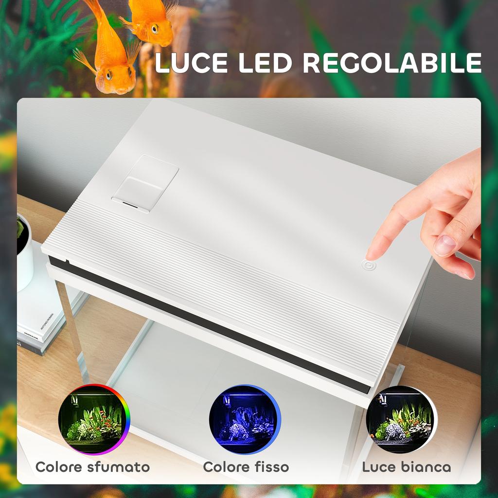 26L Goldfish Aquarium with LED Lights, Filtration System and Water Pump, 38x26x38 cm, White
