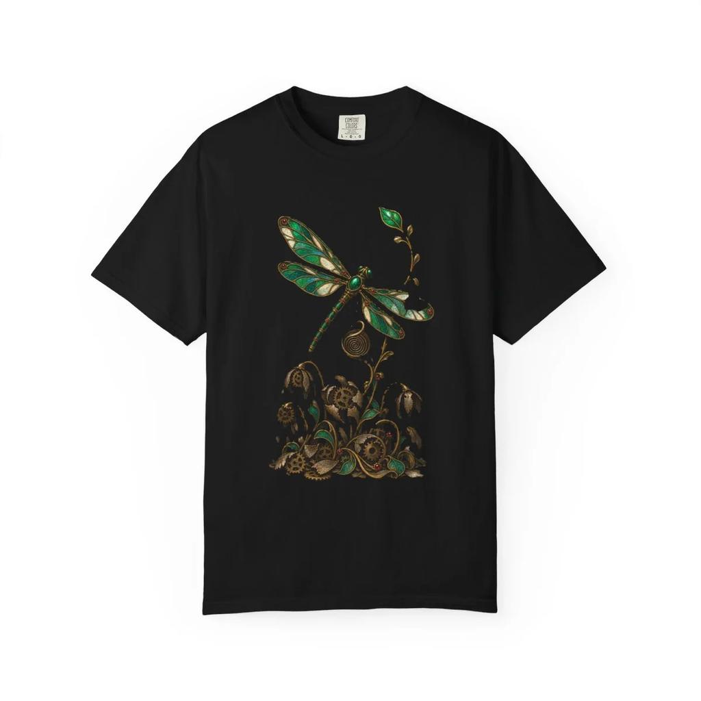 Last Spring Art Nouveau Dragonfly T-Shirt Black Front Print Comfort Colors 1717