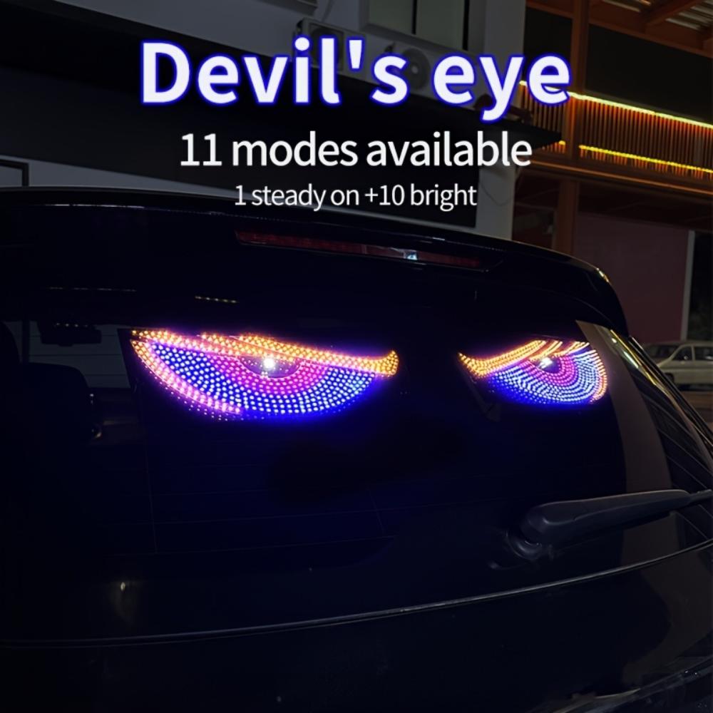 2-Piece Devil's Eye Car LED Light, Truck Devil's Eye Light USB Powered Decorative Light, No Wired Ambient Light, Cool Vehicle Display Light