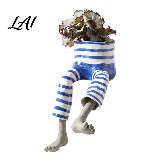 Artistic Gardening Gift Cute Leggy Planter Sitting Human Resin Planter with Legs Shelf Sitter Office Desk Plant Ornament Pot for Succulents