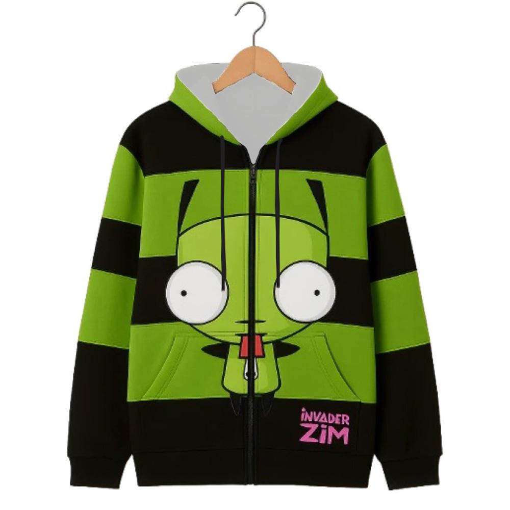 Косплей Зимние Толстовки на Молнии Invader Zim с Длинным Рукавом Мужские Женские Худи на Молнии Унисекс Уличная Одежда Графический 3D Принт Sudaderas