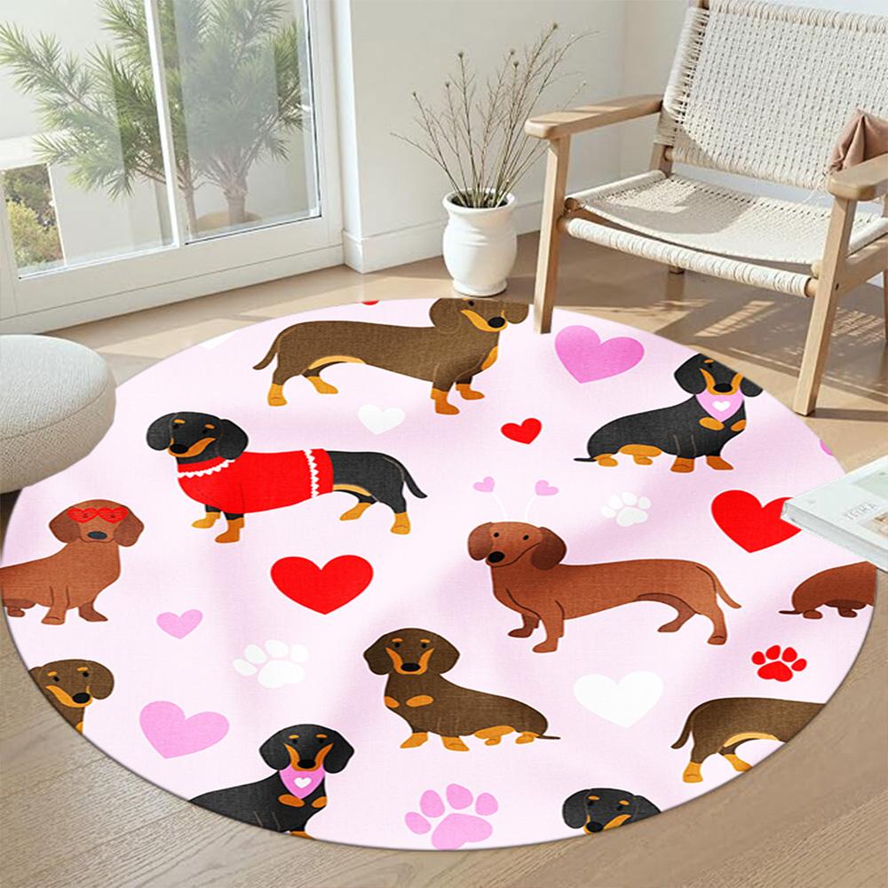 Dachshund Round Floor Rug Suitable for Kitchen Playrooms Game Room Study room Antislip Round Carpet Office home decor