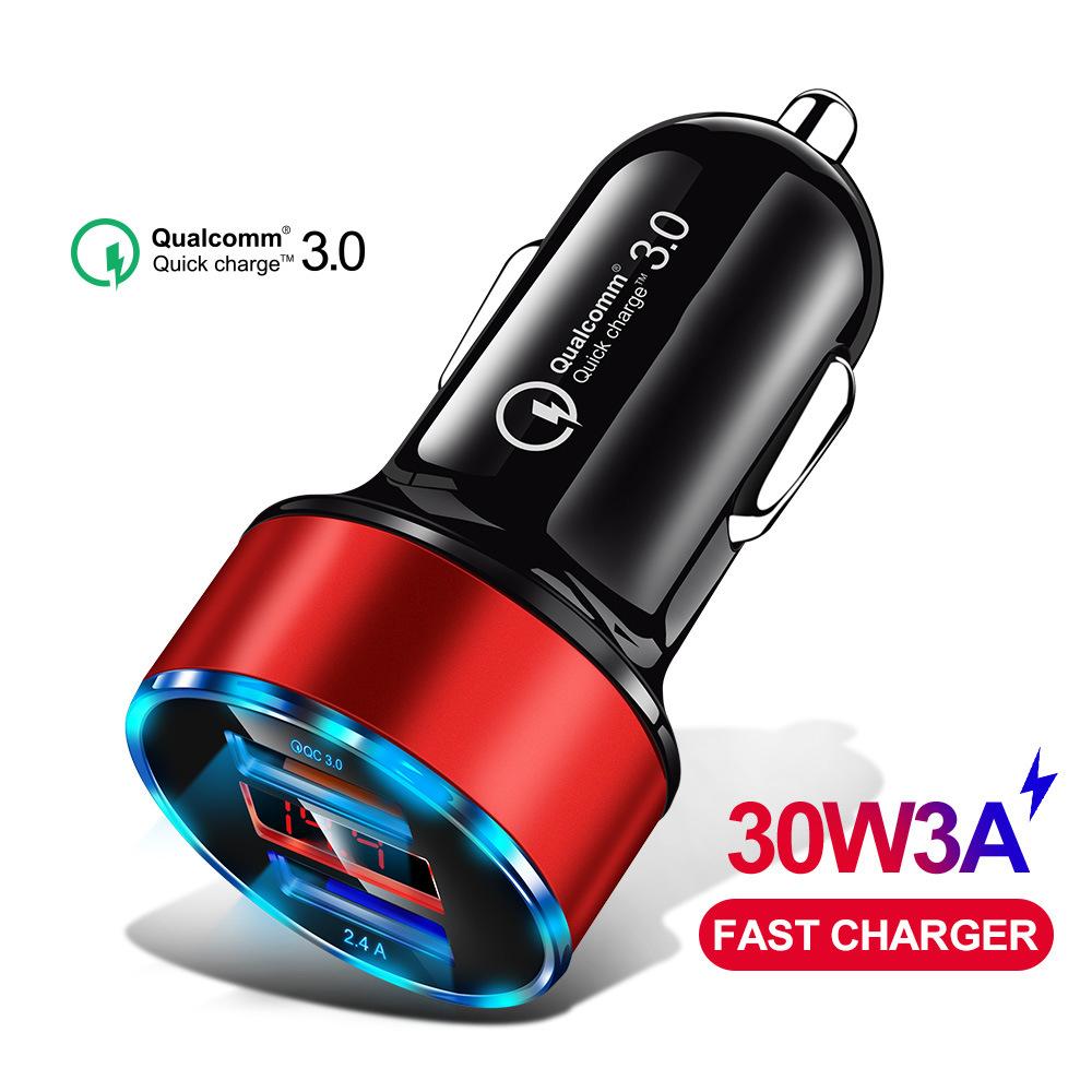 Быстрое автомобильное зарядное устройство с двойным USB-накопителем, ЖК-дисплей 3,0, быстрая зарядка, автоматический USB-адаптер для Xiaomi Huawei P30 P20, USB-зарядное устройство для Iphone 12 Xs