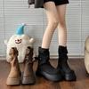 Fashion Winter Vintage Thick Bottom Woman Knight Boots Fashion Belt Buckle Shoes Female Height Increase Slip On Long Booties