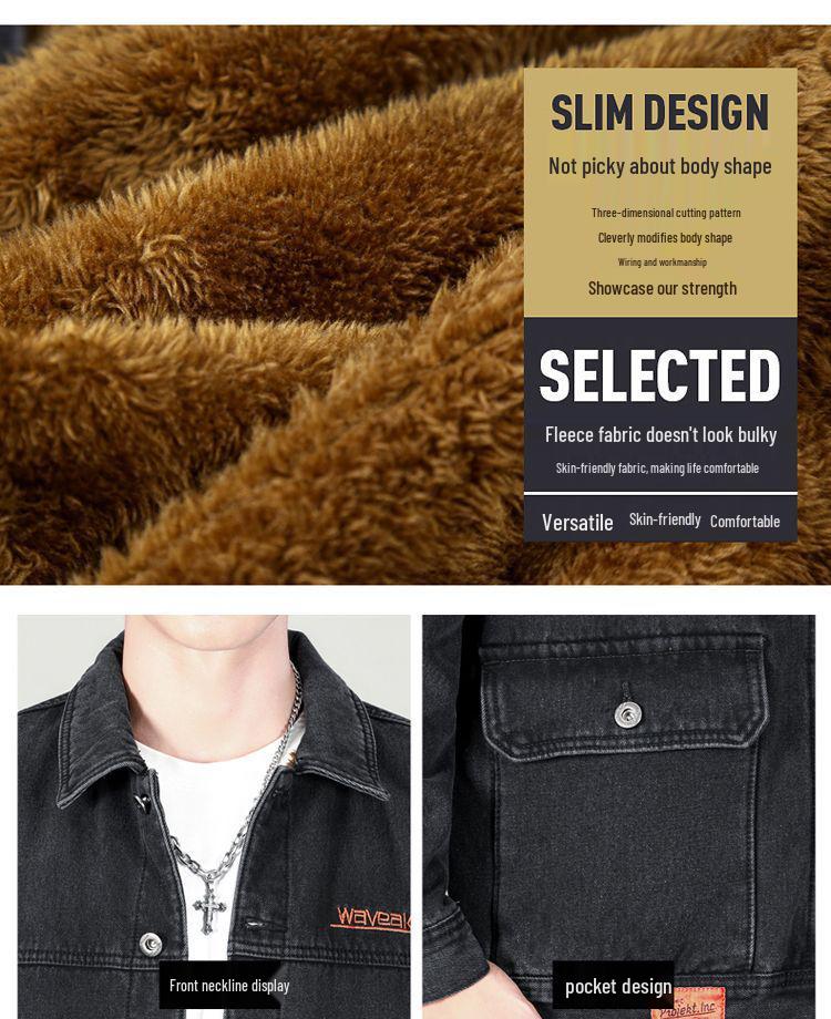 Men's Functional Embroidered Denim Jacket - Autumn/Winter Loose Fit, Japanese Trend, Plus Size Outerwear