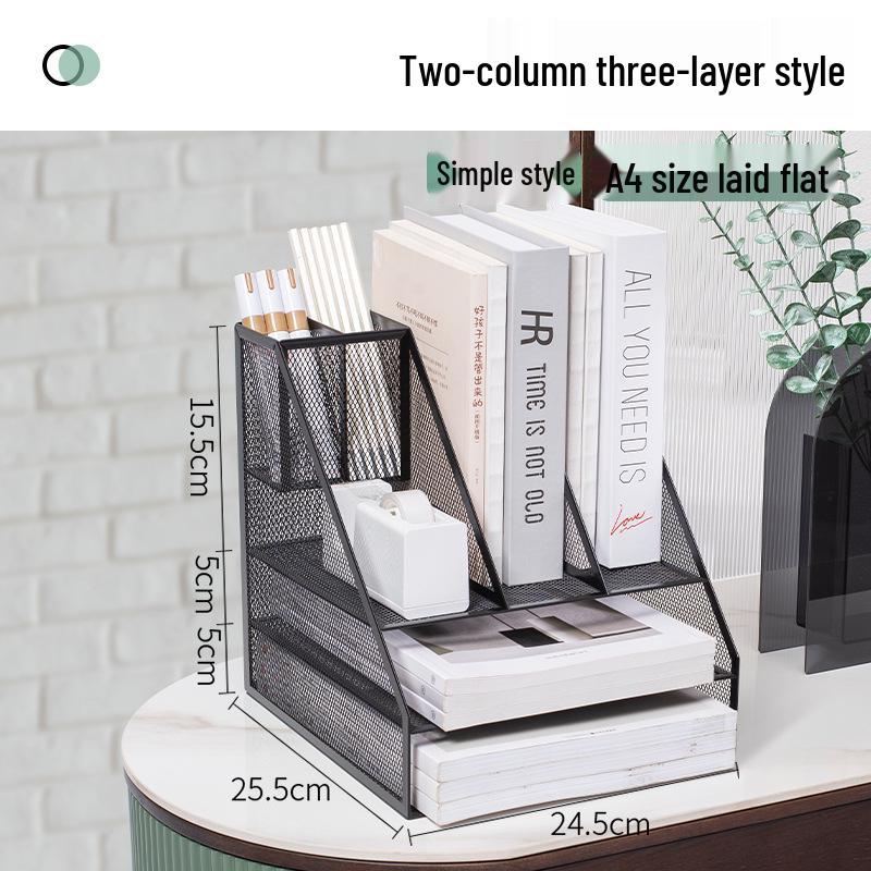 Desktop Metal File Rack Basket: Multi-layer Vertical Storage Box for Desk Management and Document Organization.
