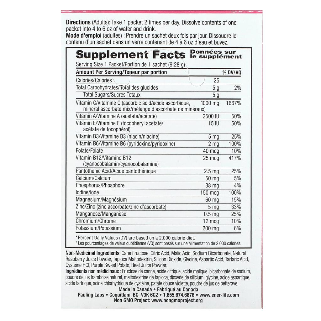 Ener-C, Vitamin C, Multivitamin Drink Mix, Raspberry, 1,000Mg, 30 Packets, 9.28G (0.3Oz) Each