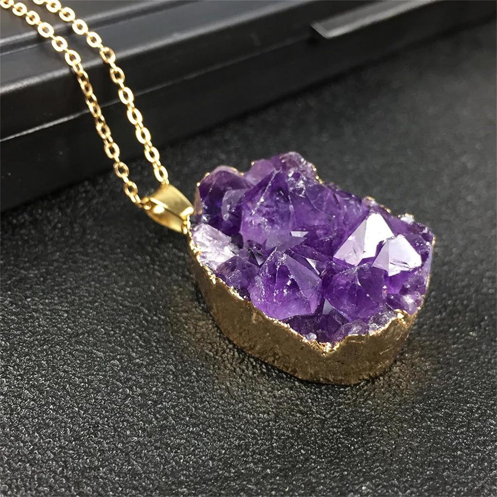 Natural Amethyst Rough Stone Pendant, Amethyst Tooth Crystal Cluster Necklace, Raw Ore Bag, Phnom Penh Mother's Day Gift.
