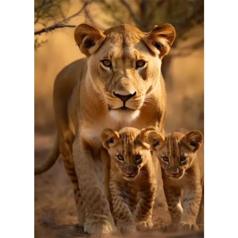 Nature Wildlife Canvas Art Print  Lions Tigers Wolf Coyote Leopard Polar Bear Family  HD Poster for Living Room Wall