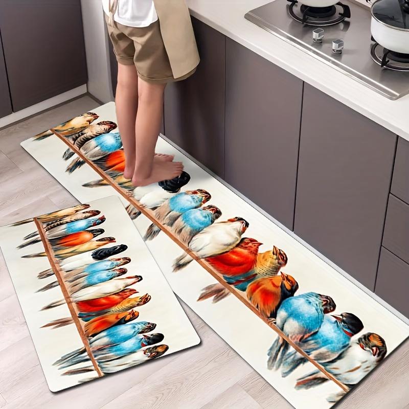 1Pcs Colorful Bird Print Kitchen Mat Minimalist Style Carpet, Washable Throw Rug For Kitchen Dining Room Home Decor Room Indoors Decor