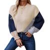 Women's Sweater Autumn and Winter Pullover Round Neck Sweater Long Sleeve Contrast Color Thick Knit Sweater for Women