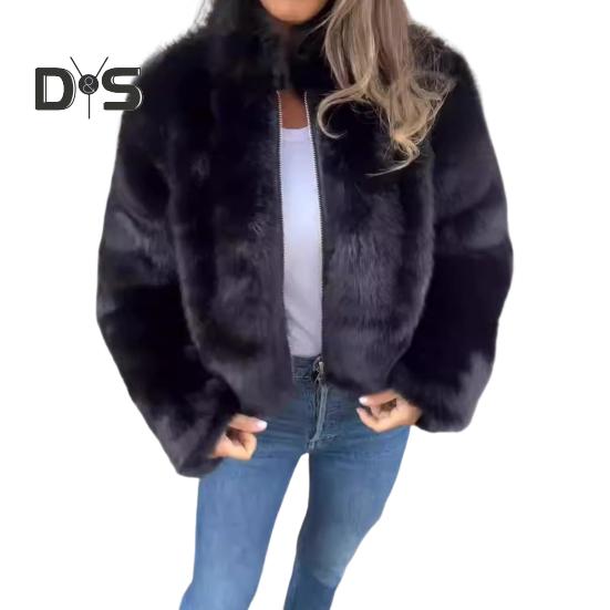 Зимняя женская куртка из толстого искусственного меха, сохраняющая тепло, с высоким воротником, однотонная, с длинными рукавами, для дома, вечеринки, офиса, клуба, отпуска