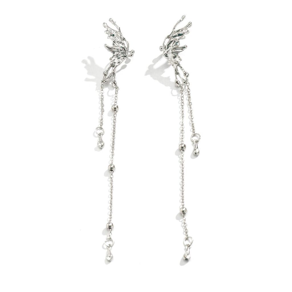 1 Pair Of Super Fairy Fairy Butterfly Tassel Earclip Female, With A Sense Of Niche Design Angel Wing Earbone Clip Without Ear Holes