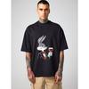 Men's Oversized T-Shirt Black Bugs Bunny Holding Wine Glass Cartoon Print Casual Streetwear Top for Daily Wear and Outings