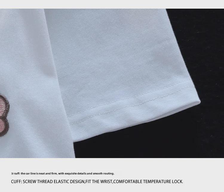 Очаровательная футболка с короткими рукавами и вышивкой в виде мультяшного кролика - женская летняя футболка в стиле колледжа, свободный крой