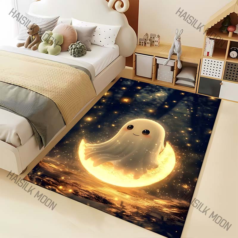 Halloween Decor Moon Ghost Print Carpet for Living Room Bedroom Bedside Floor Mat Cloakroom Sofa Area Rugs Large Size