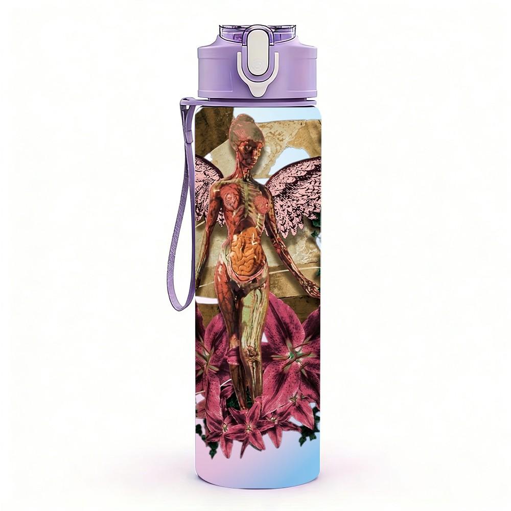 1PC Angel Figure 750ml sports water bottle leakproof straw lid outdoor office home