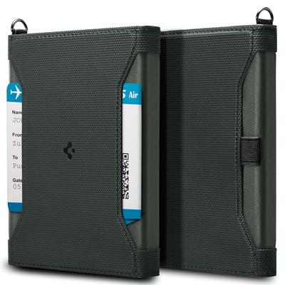 [Spigen] Чехол для паспорта с замком RFID Anti-Skimming, Премиальная искусственная кожа PU, Многофункциональные карманы для хранения, Визитная карточка, Кредитная карта, Авиабилет, D