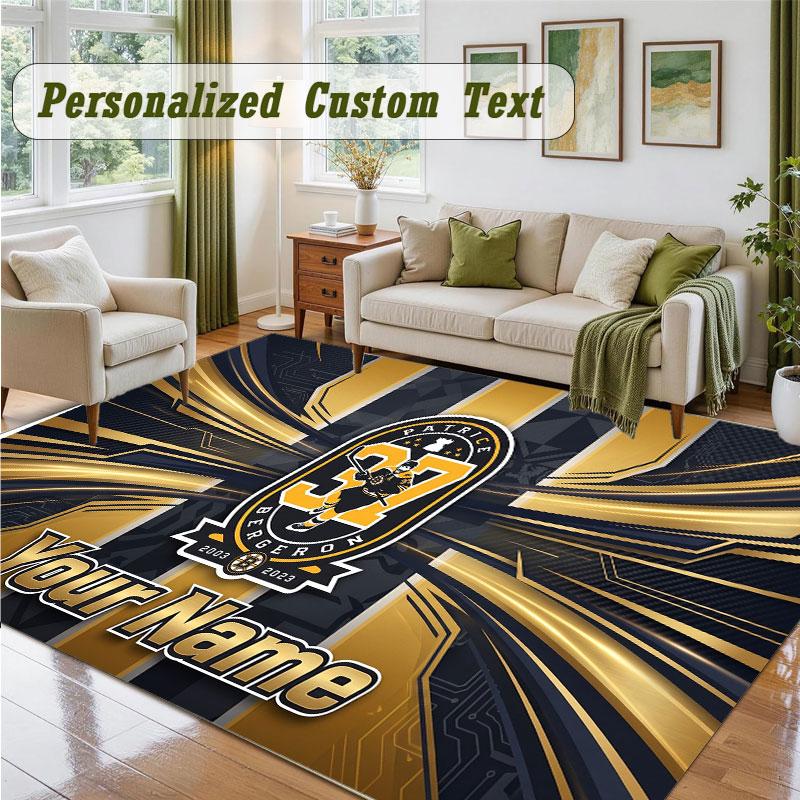 Crystal Velvet Square Rug Custom NameBoston Bruins Pattern Non Slip Home Floor Decor Rug