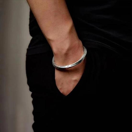 Men Bracelet Opening Adjustable Silver Color Twist Boho Wrist Decoration Easy To Wear Fish Letter Curved Sleeve Bracelet Men Jewelry