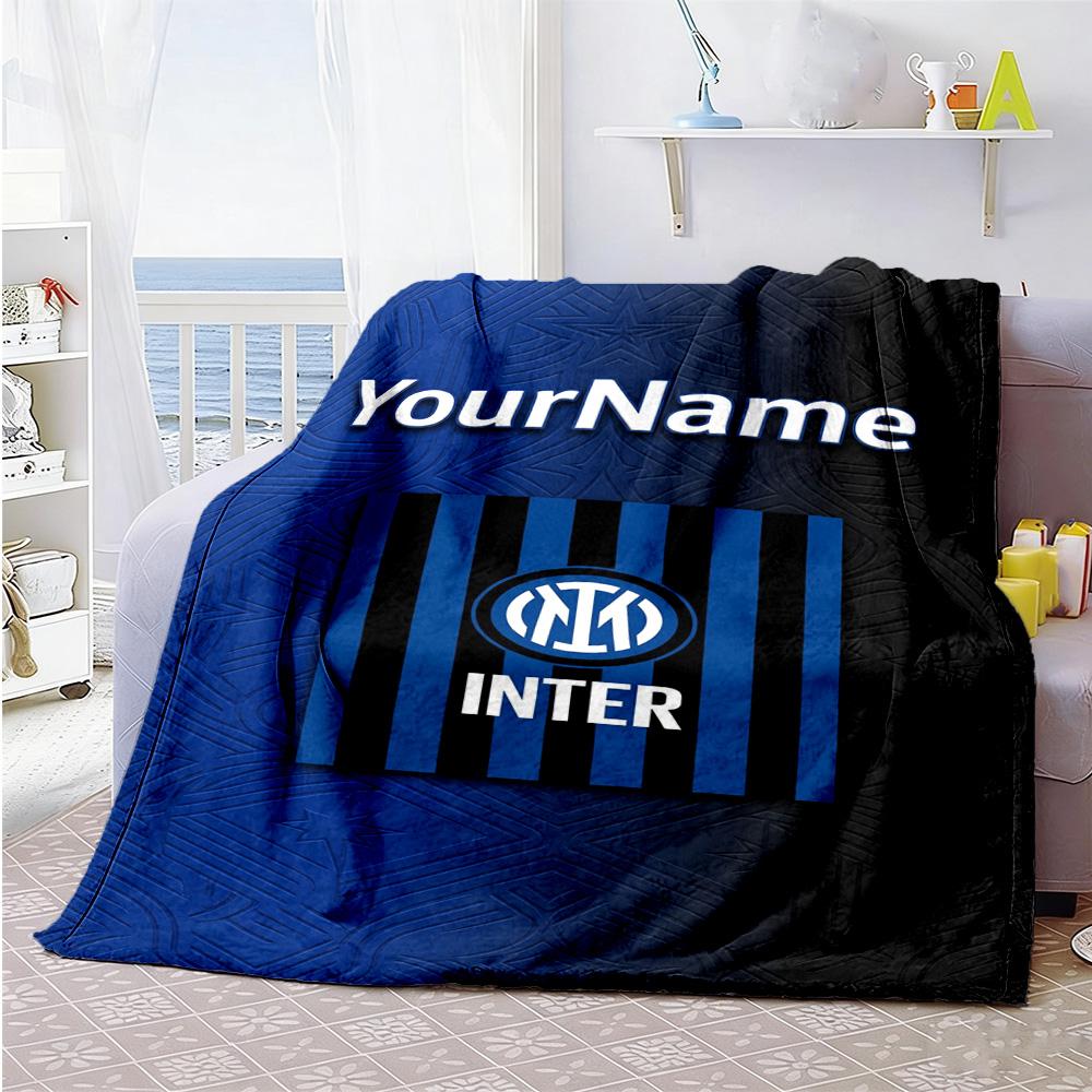 Inter Milan Customize Text Blanket Cozy Customizable Blanket Ultra-Soft Suitable for Nap Office Livingroom Office Chair All-Season Use