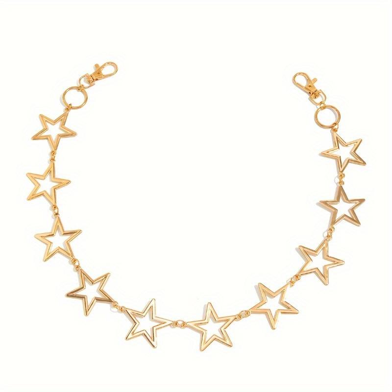 Unisex Punk Chain - Heavy-Duty Alloy Waist Chain with Hollow Star Charms, Edgy Belt accessory for Men & Women - Perfect for Jeans, Concerts, Gothic Ou