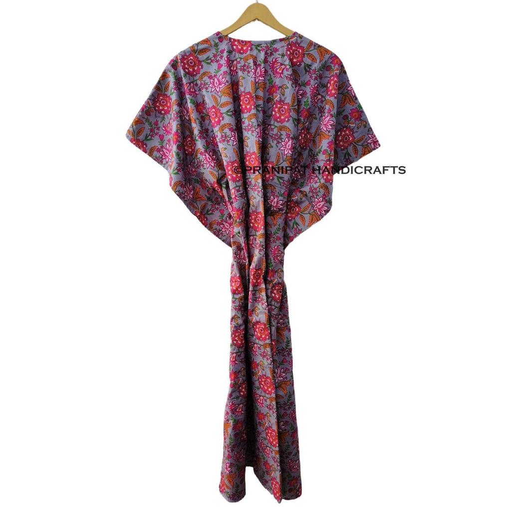 Индийское серое длинное платье-кафтан из хлопка с цветочным принтом в стиле хиппи, женское ночное платье CKFTN-SCRN-FULL-BUYIT-044