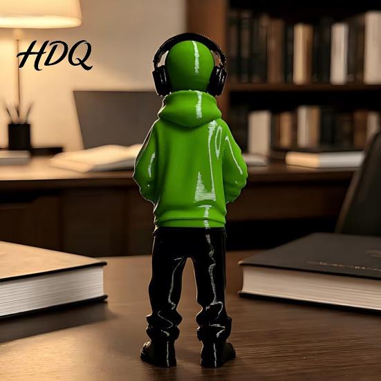 Нишевая модная настольная игрушка 3D-печатная фигурка инопланетянина в толстовке и с наушниками Настольный элемент декора для дома и офиса Статуэтка в киберстиле для игр