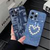 Мягкий чехол для телефона с ретро-джинсовым узором для iPhone 16 16E 17 Air 15 Pro Max 14 Plus 13 Mini 11 12 7 Черный чехол Задняя крышка