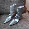 Sexy Pointed Toe Designer Cool Boots Sandals Mid Heels Women Bling Mid Calf Shoes Autumn 2024 New Pumps Chelsea Boots Lady Shoes