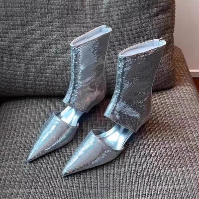 Сексуальные дизайнерские классные ботинки с острым носком, босоножки на среднем каблуке, женские блестящие туфли до середины голени, осень 2024, новые туфли-лодочки, ботинки челси, женская обувь