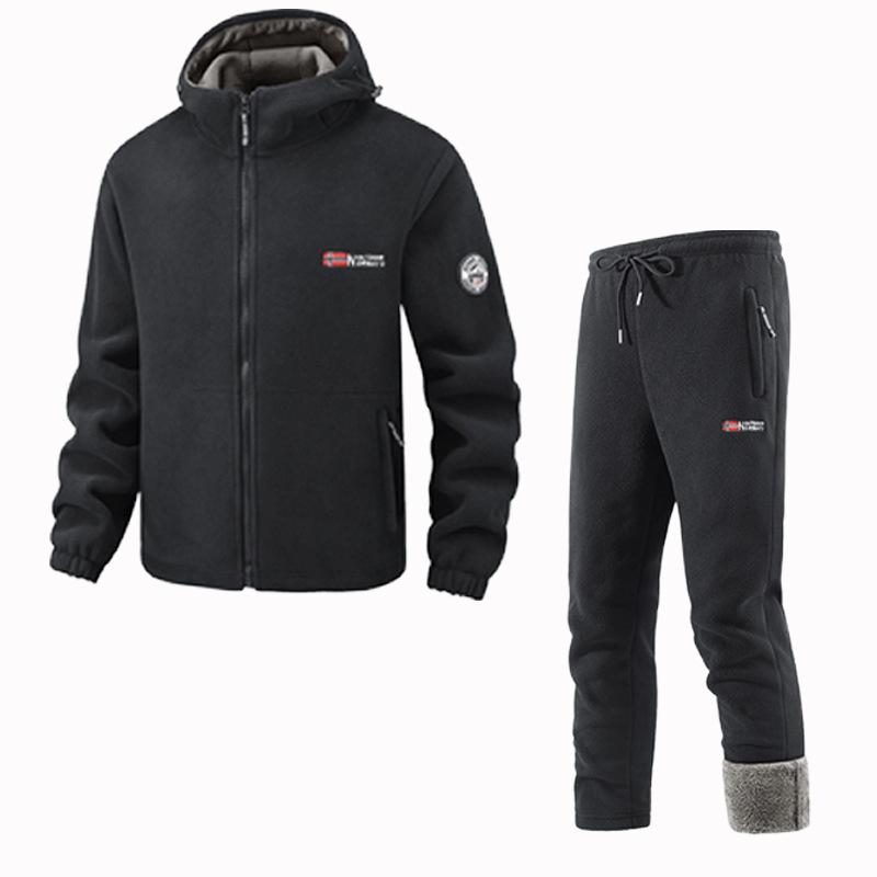Мужской комплект зимней спортивной одежды, ретро тренировочная толстая флисовая куртка + брюки, комплект из двух предметов, повседневный лыжный костюм для бега