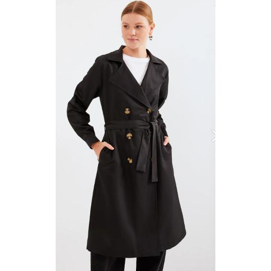 5853 Double Breasted Trench Coat - Black