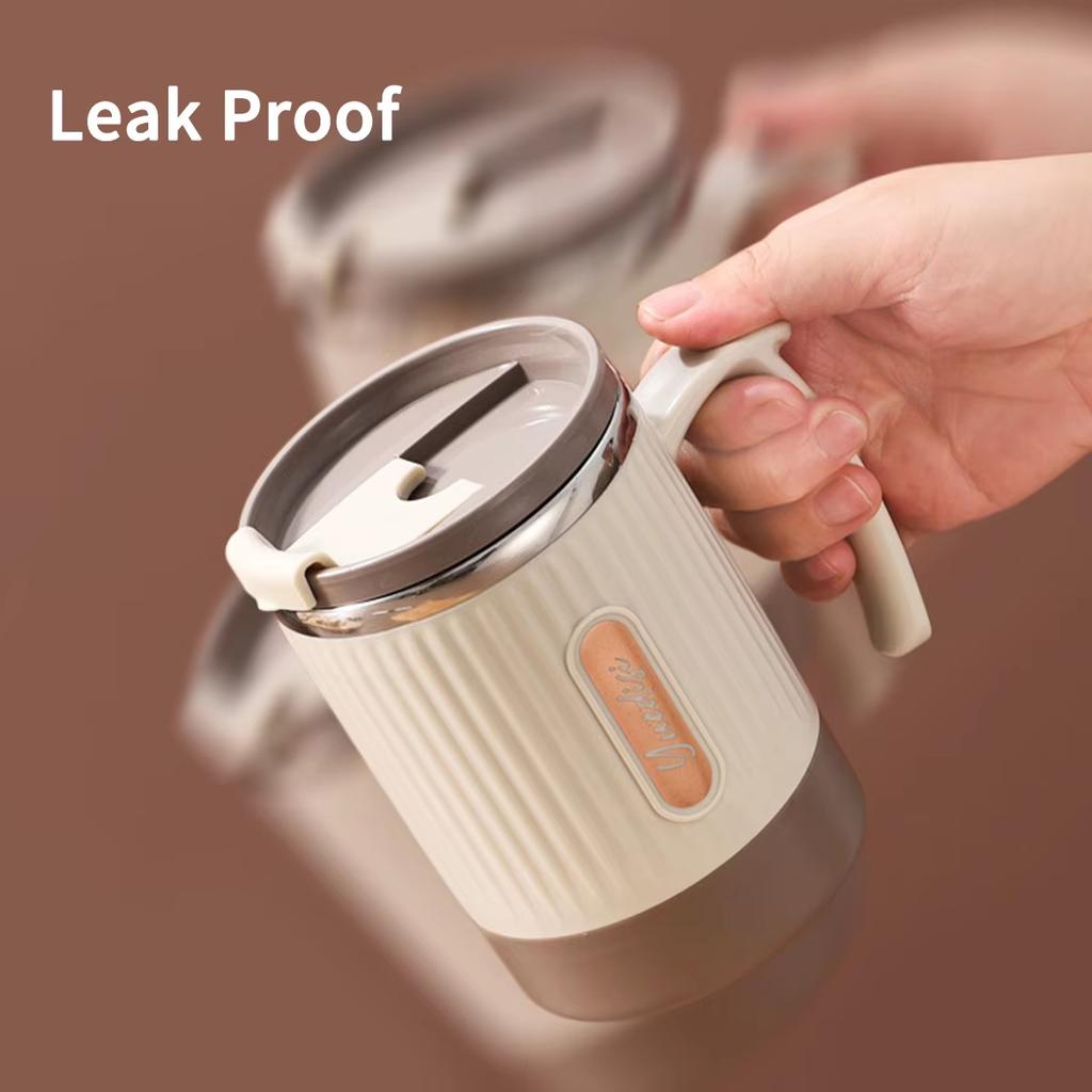 2024 New 304 Stainless Steel Portable 400ML Mug Is Equipped with Folding Spoon and Straw for Easy Mixing In Home and Office Cup