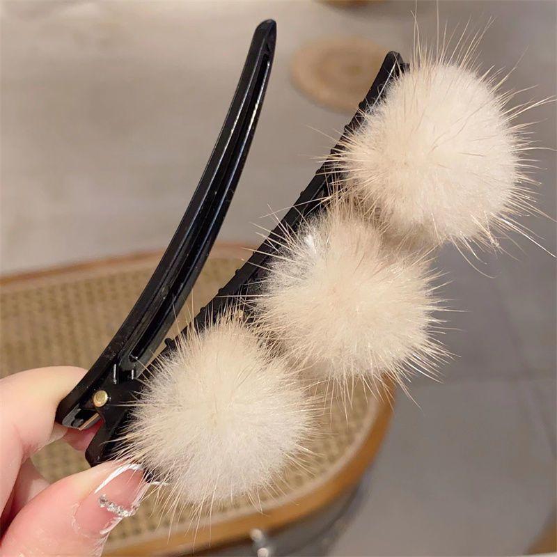 Заколка для волос из норки, высокий хвост, плюшевая, для захвата волос, искусственный мех, маленькая заколка-краб для волос, девичья, с сердечком, заколка для челки, японские корейские аксессуары для волос