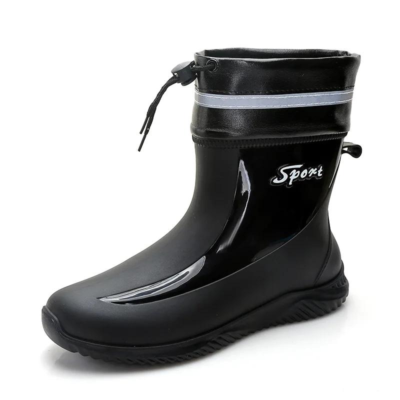 Fashion Men Rain Boots Chef Shoes Fishing Shoes Casual Waterproof Comfortable Fashion Non-slip Strong Wear-resistant Trend Large Size