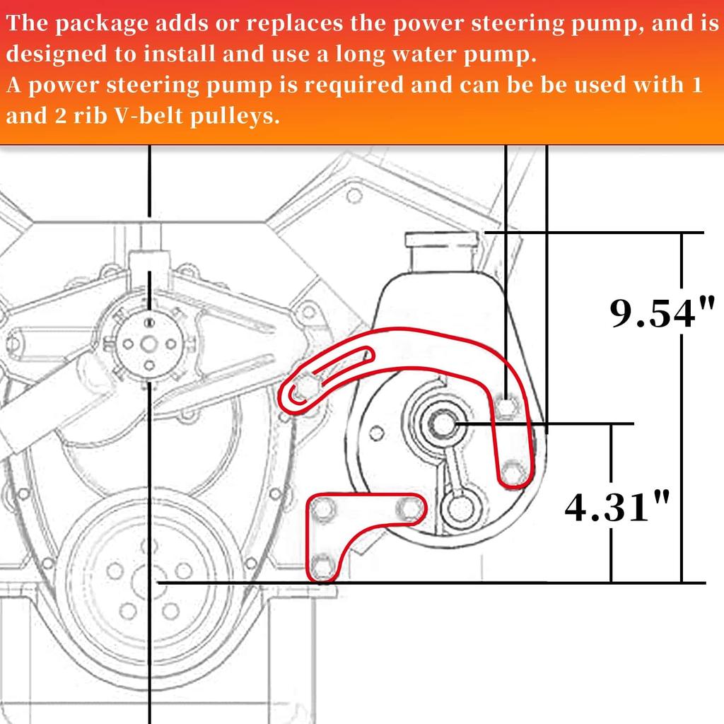 Baiann SBC Power Steering Pump Bracket 350 V-Belt Slotted Adjustable LWP 305 327 383 5.0L 5.7L V8 Compatible With 350 Small Block Chevy Long Water